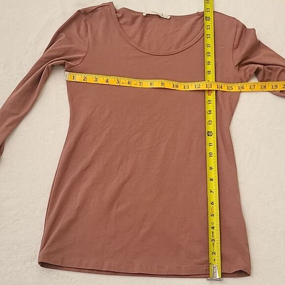 Peruvian Connection pima cotton scoop neck Long Sleeve Tee Rust Brown Base XS - Picture 6 of 6